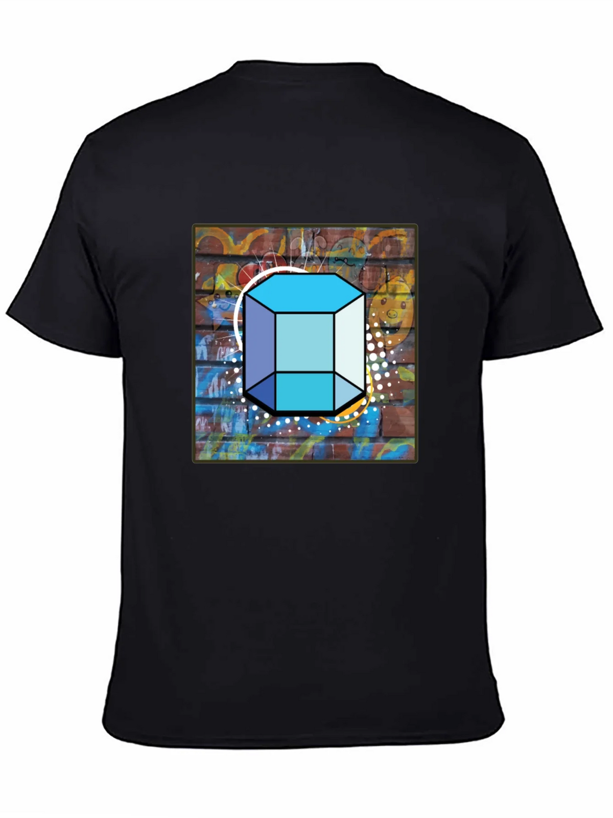 Abstract Brick Wall Cube Graphic Mens Black T-Shirt product image 4