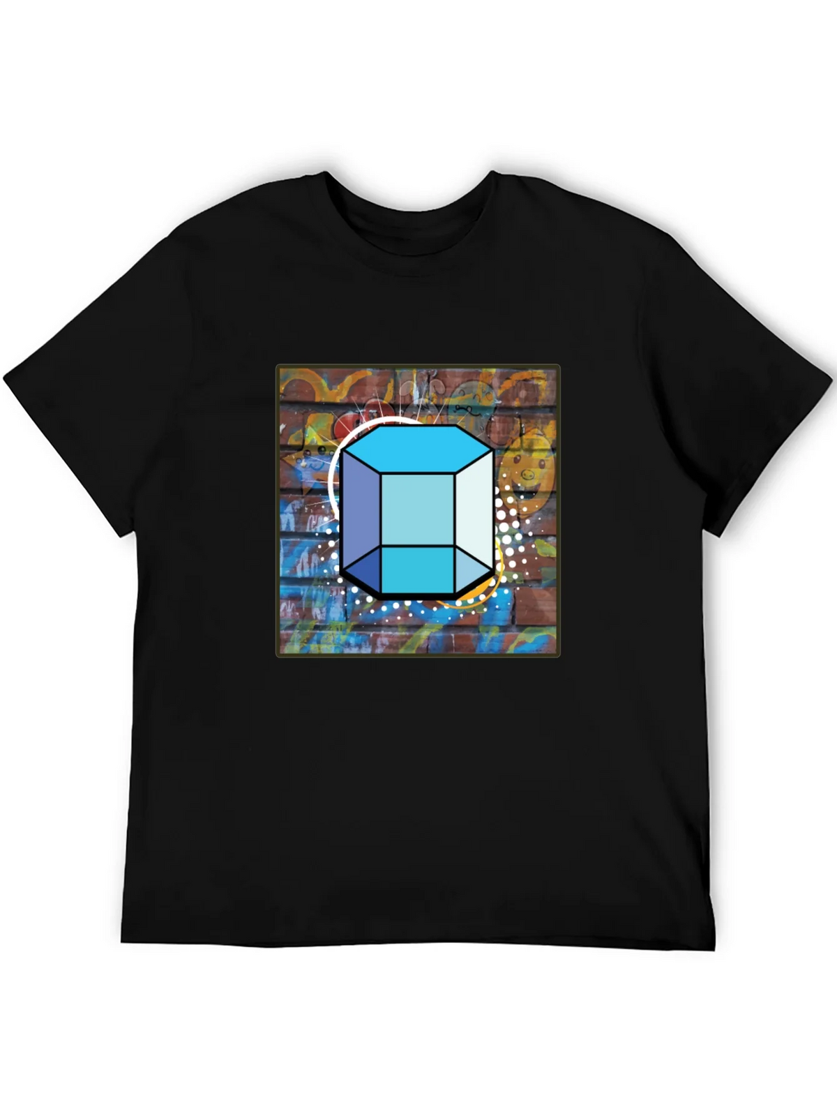 Abstract Brick Wall Cube Graphic Mens Black T-Shirt product image 5