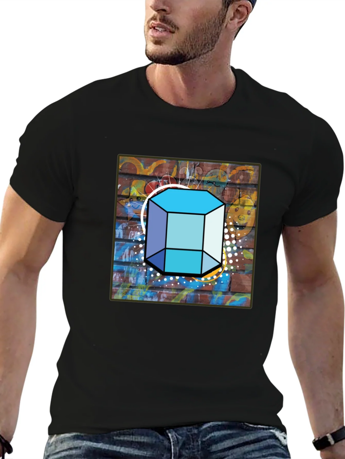 Abstract Brick Wall Cube Graphic Mens Black T-Shirt product image 6