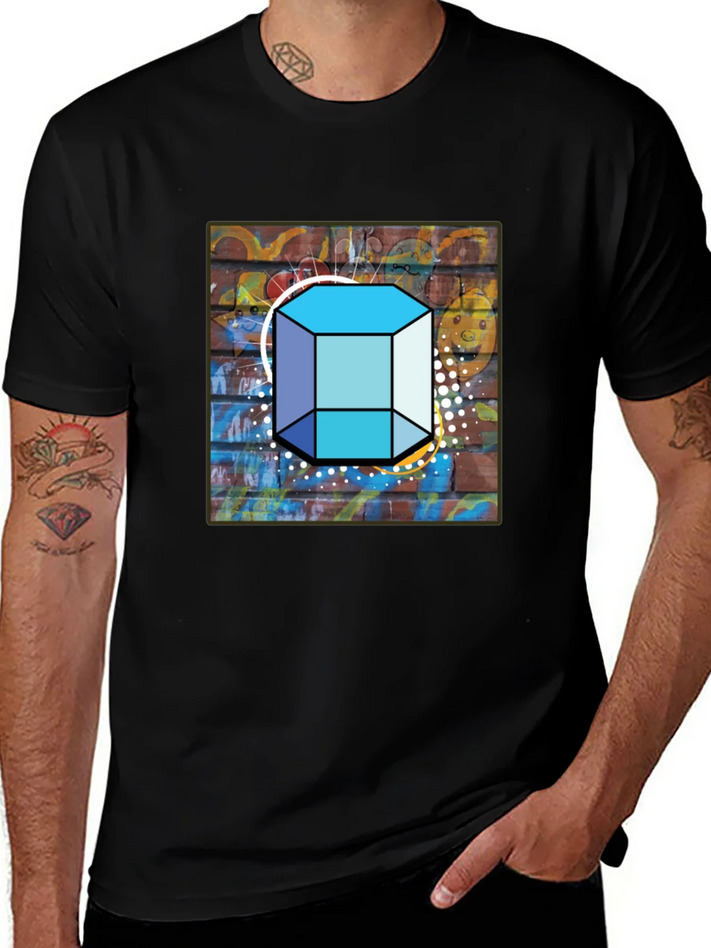 Abstract Brick Wall Cube Graphic Mens Black T-Shirt product image 1