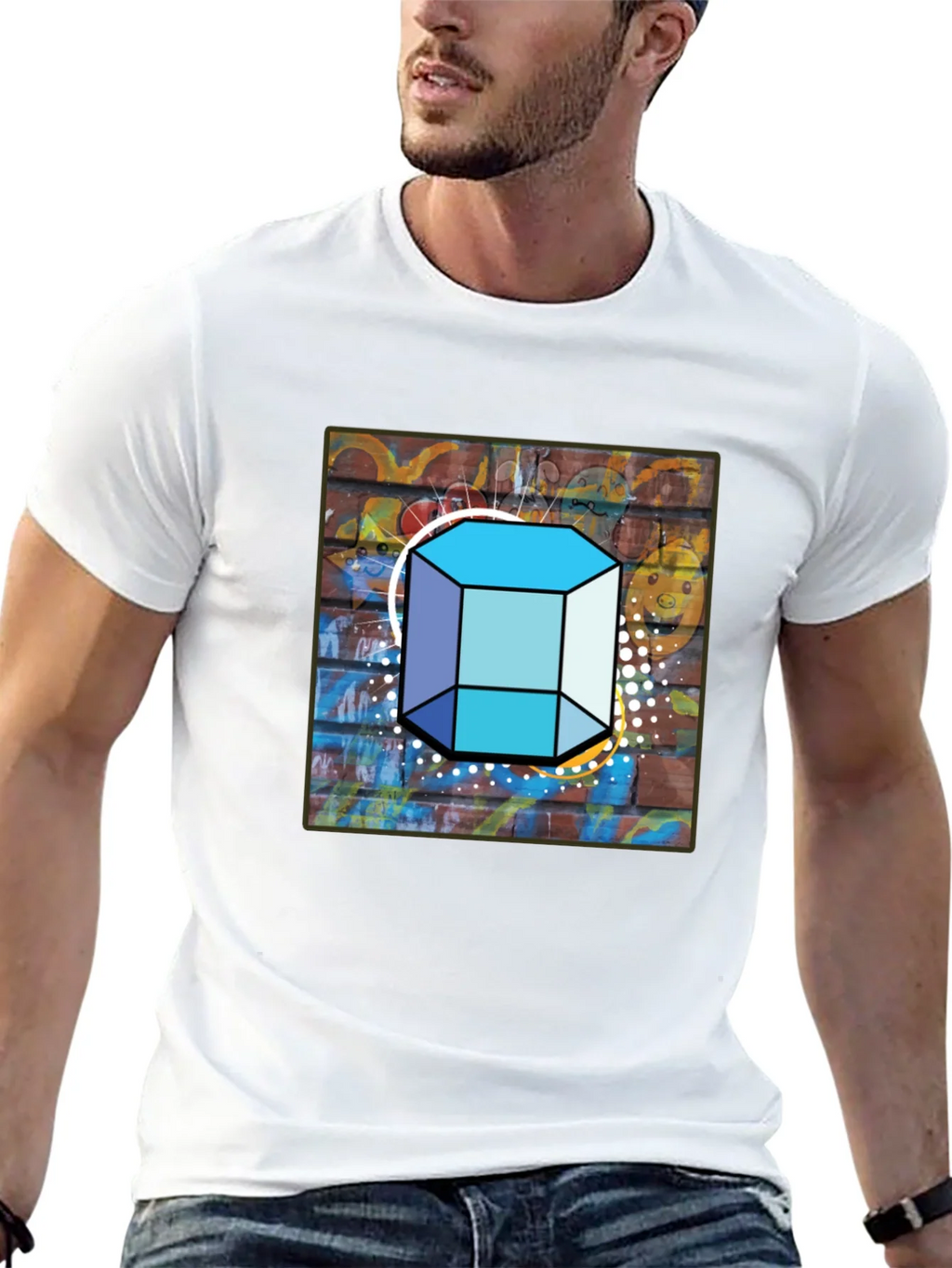 Abstract Brick Wall Cube Graphic Mens Black T-Shirt product image 12