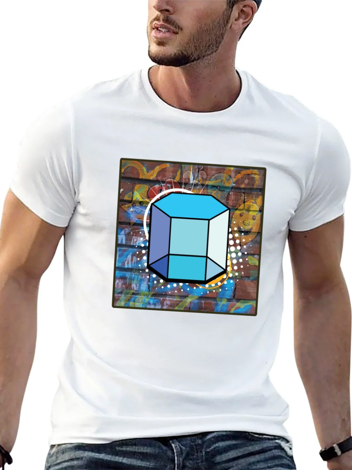 Abstract Brick Wall Cube Graphic Mens Black T-Shirt product image 12