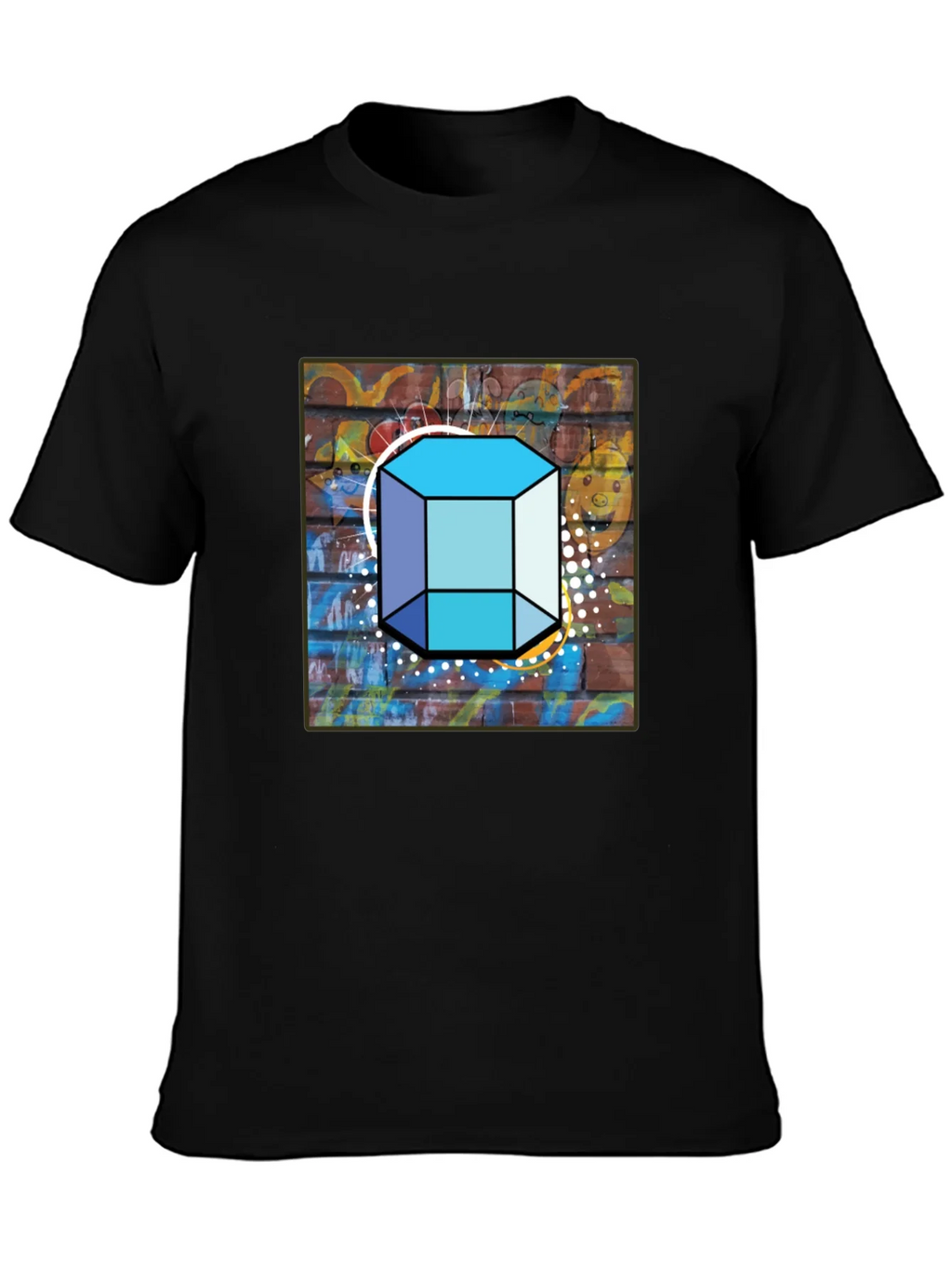 Abstract Brick Wall Cube Graphic Mens Black T-Shirt product image 3