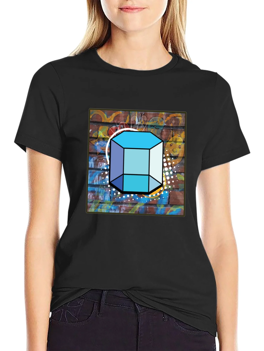 Abstract Brick Wall Cube Graphic Mens Black T-Shirt product image 2