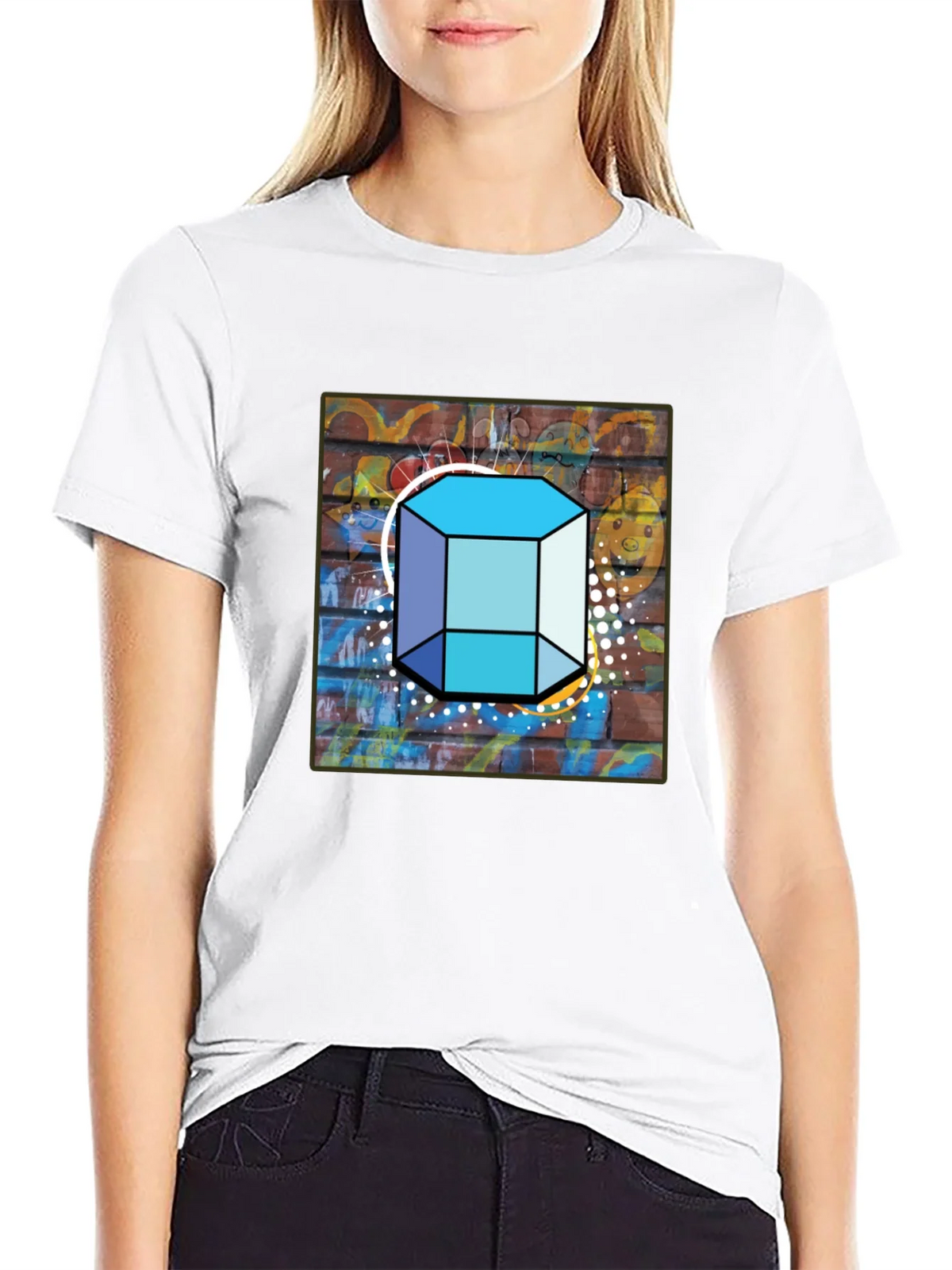 Abstract Brick Wall Cube Graphic Mens Black T-Shirt product image 8