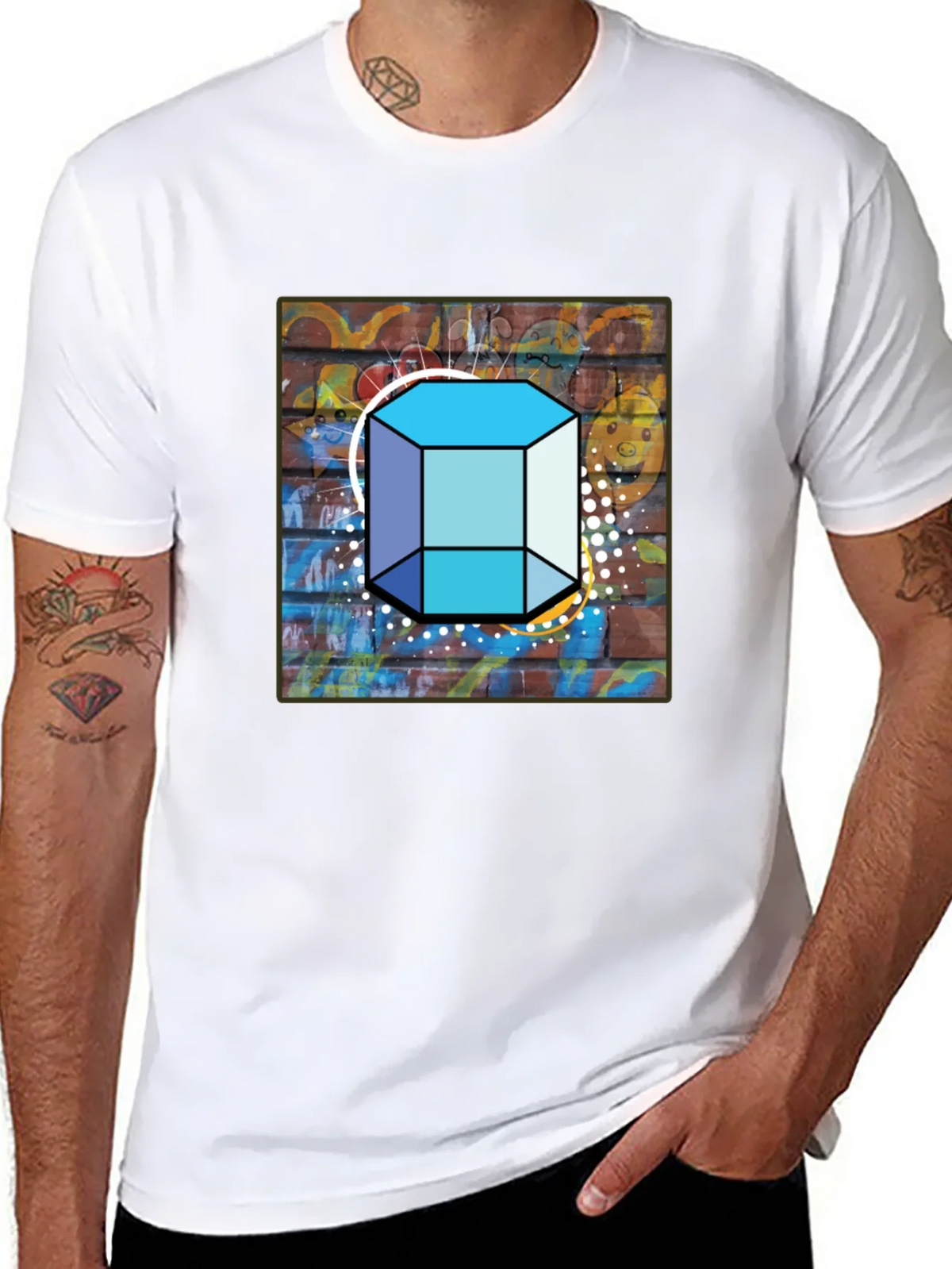 Abstract Brick Wall Cube Graphic Mens Black T-Shirt product image 7