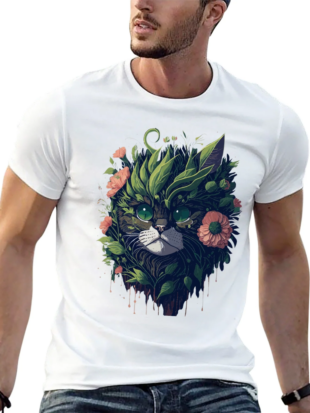 Floral Cat Graphic T-Shirt - Unique Artistic Tee product image 4
