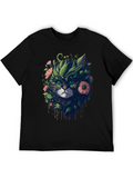 Floral Cat Graphic T-Shirt - Unique Artistic Tee product image 1