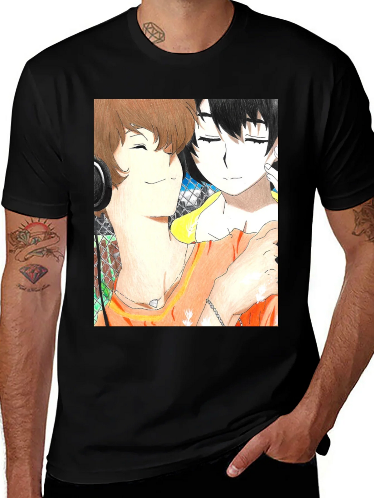 Anime Couple Graphic Tee - Soft Black Cotton product image 1