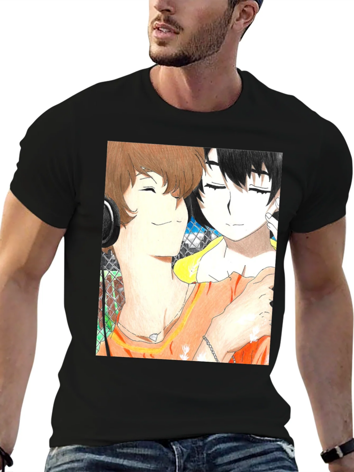 Anime Couple Graphic Tee - Soft Black Cotton product image 6