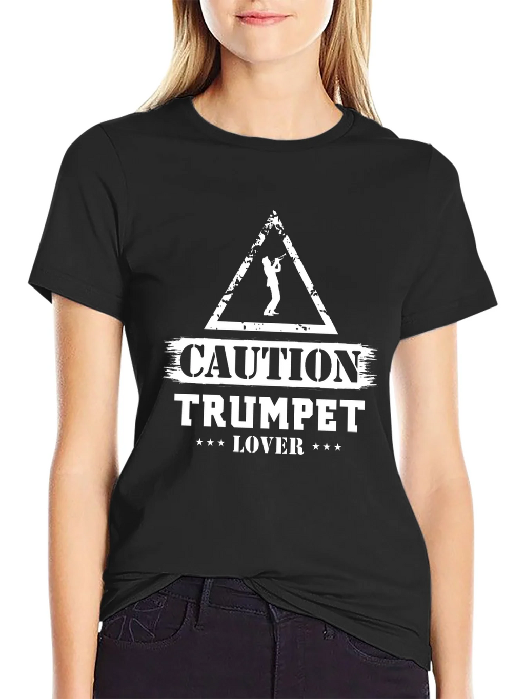 Caution Trumpet Lover Graphic T-Shirt - Black product image 2