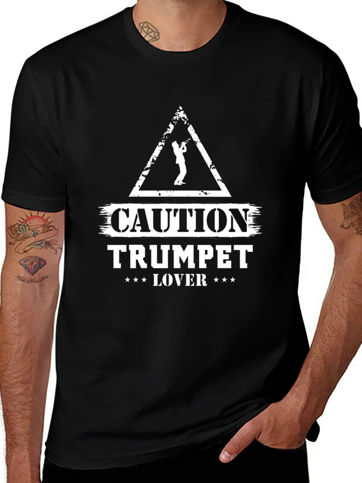 Caution Trumpet Lover Graphic T-Shirt - Black product image 1
