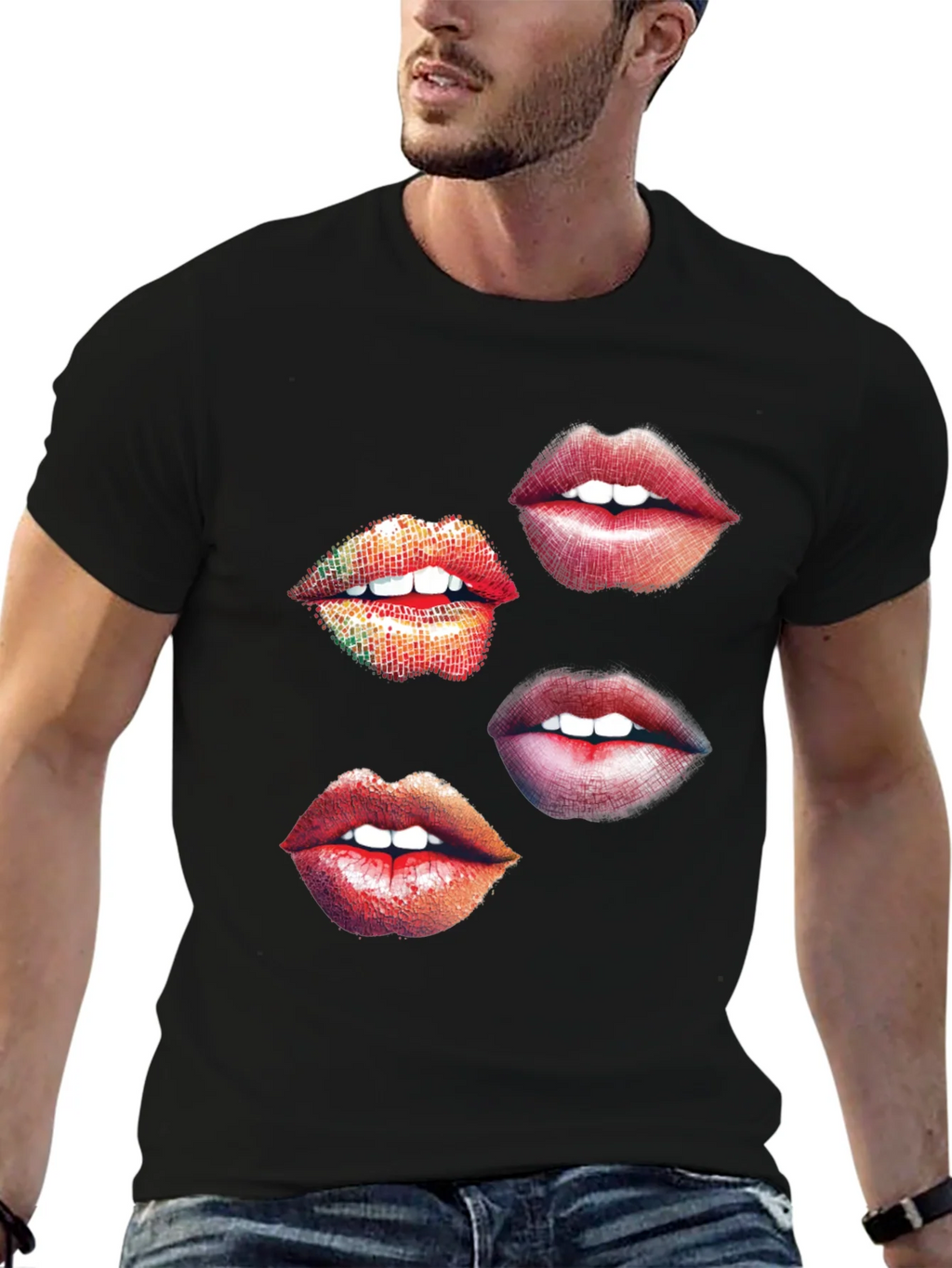 Lips Graphic Print Black T-Shirt product image 6