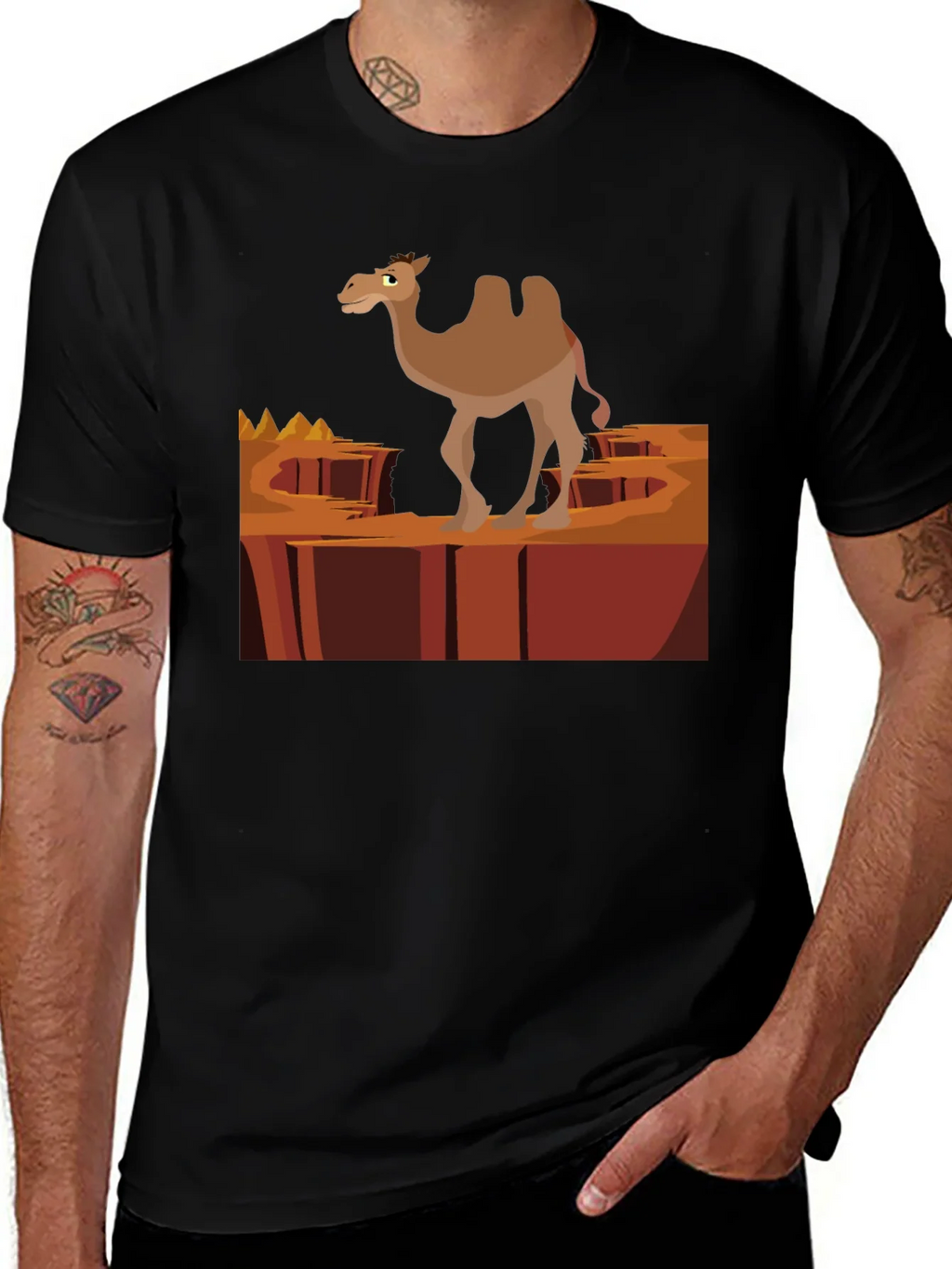 Desert Camel Graphic T-Shirt - Black Cotton Tee product image 1