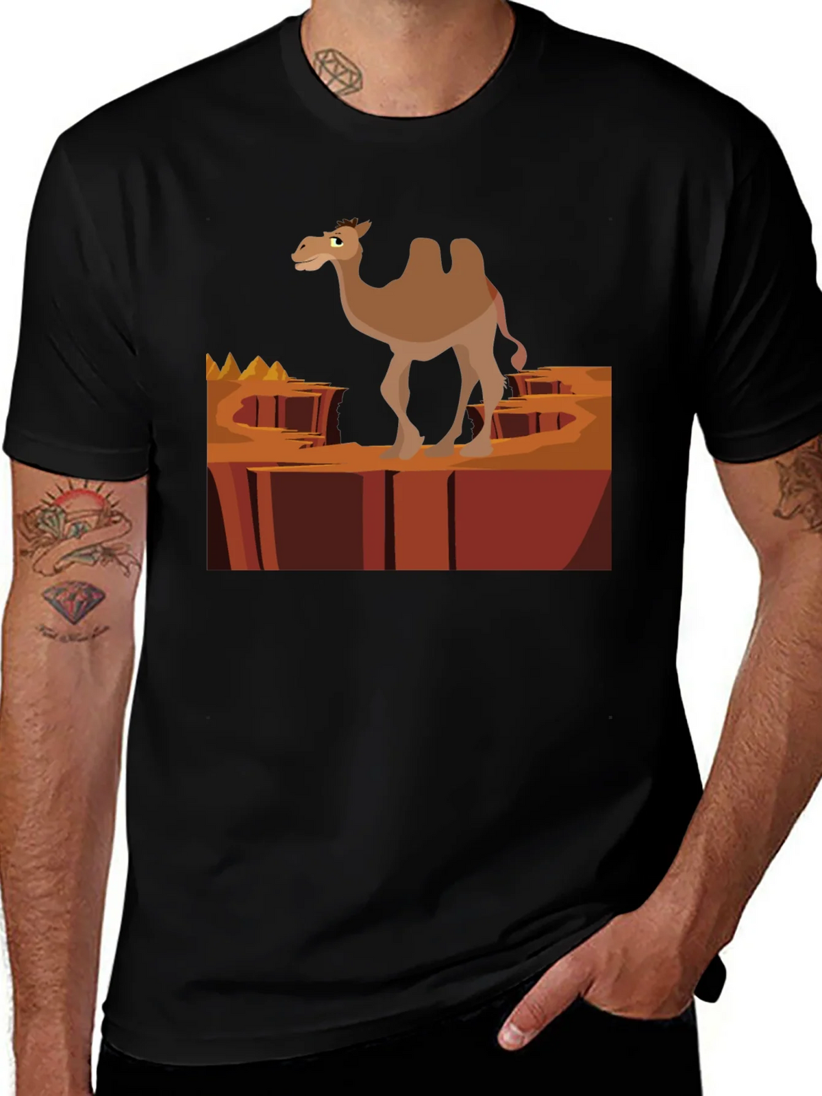 Desert Camel Graphic T-Shirt - Black Cotton Tee product image 1