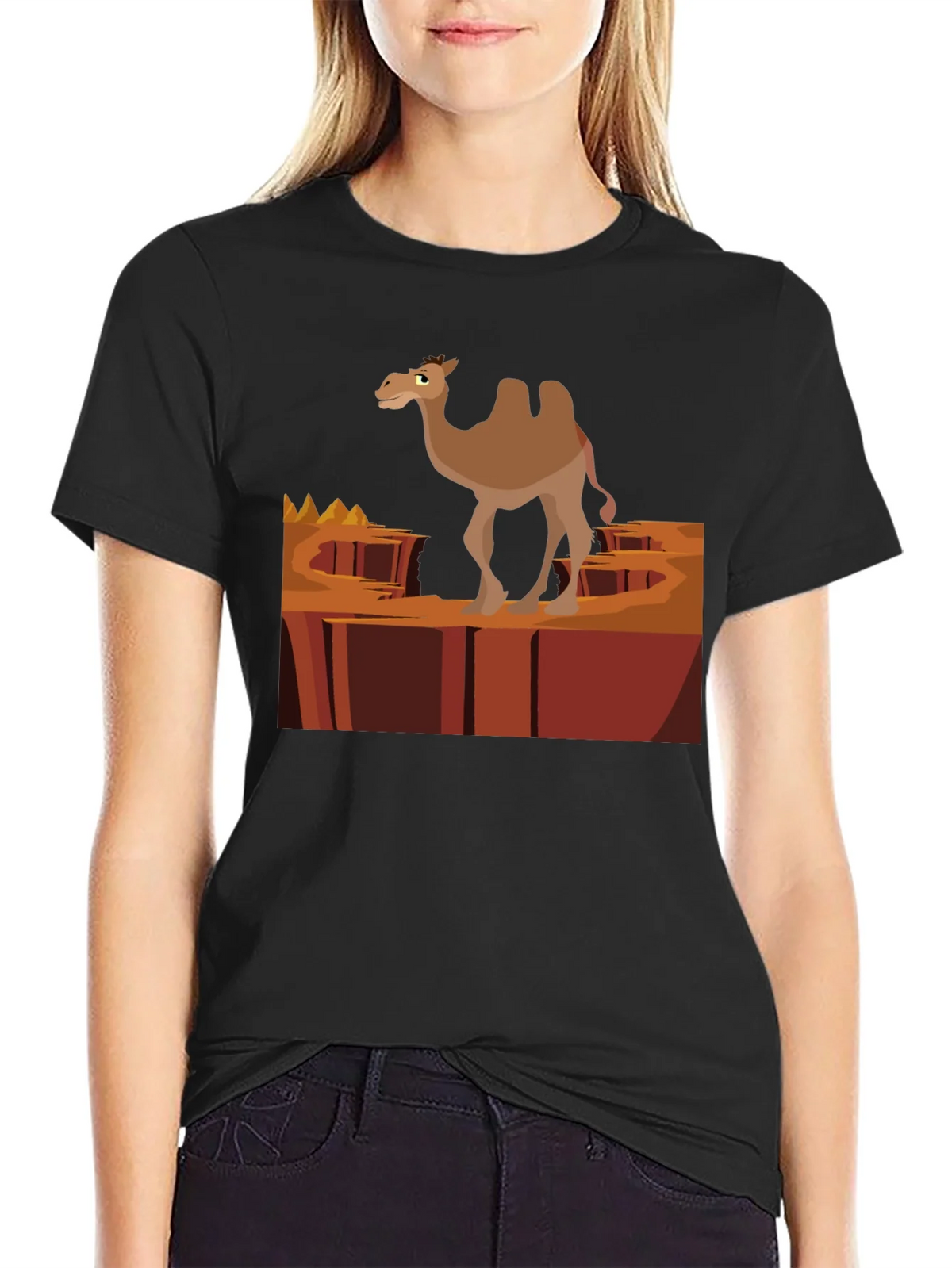 Desert Camel Graphic T-Shirt - Black Cotton Tee product image 2