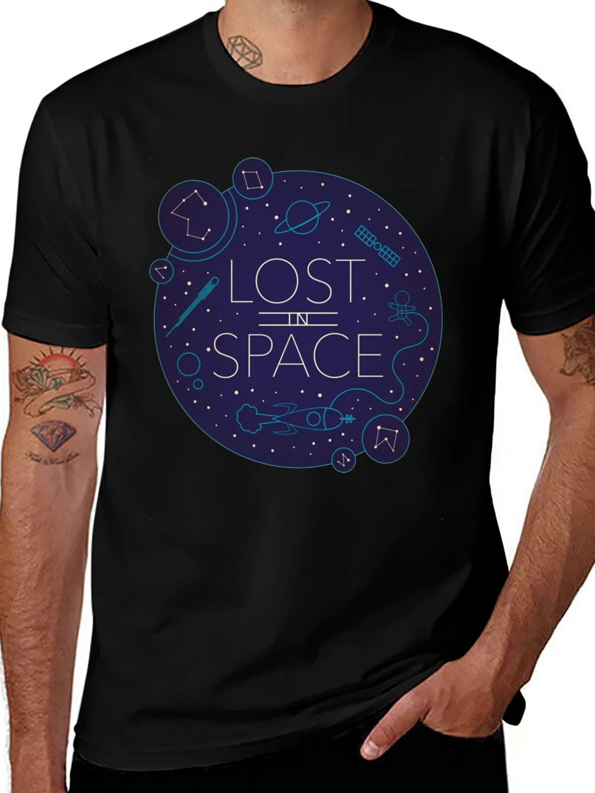 Lost in Space Graphic Tee - Black Cotton Blend product image 1
