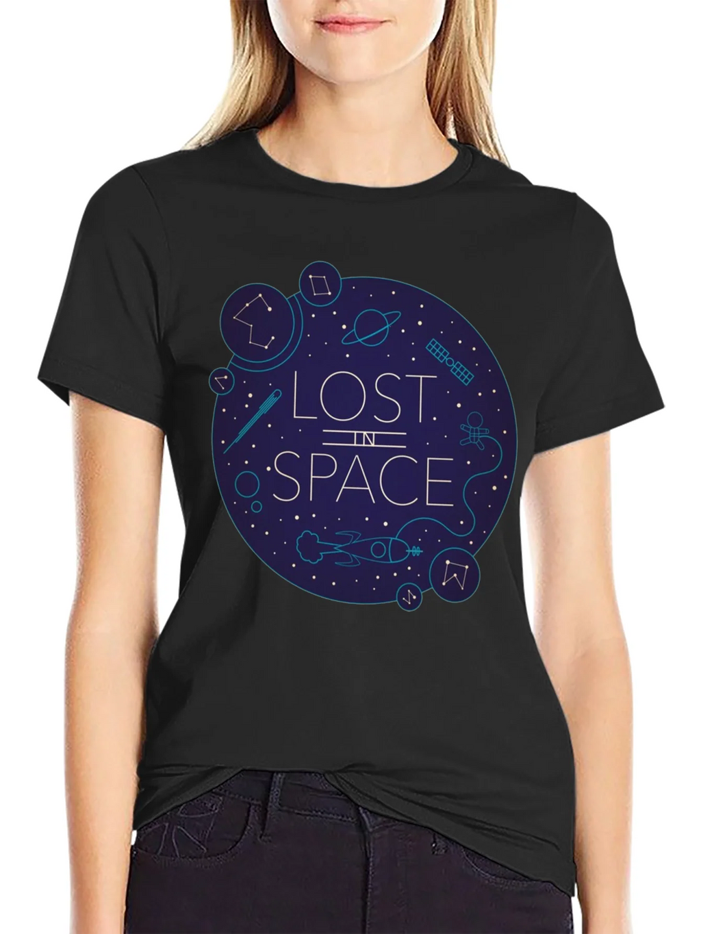 Lost in Space Graphic Tee - Black Cotton Blend product image 2