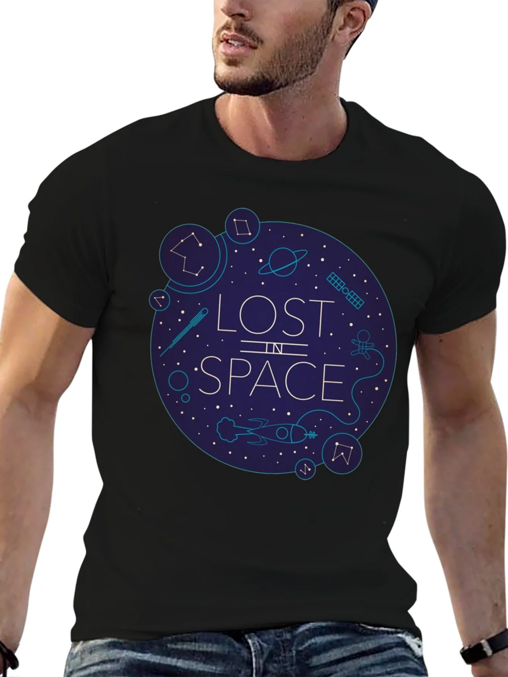 Lost in Space Graphic Tee - Black Cotton Blend product image 6