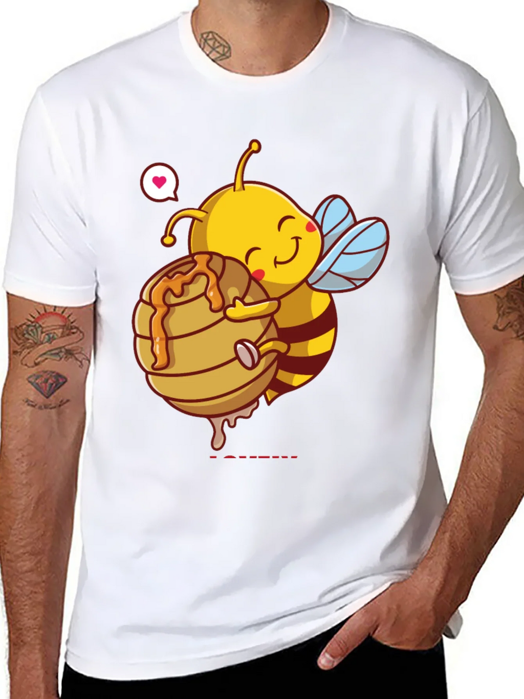 Cute Bee Hugging Honeycomb Graphic T-Shirt product image 3