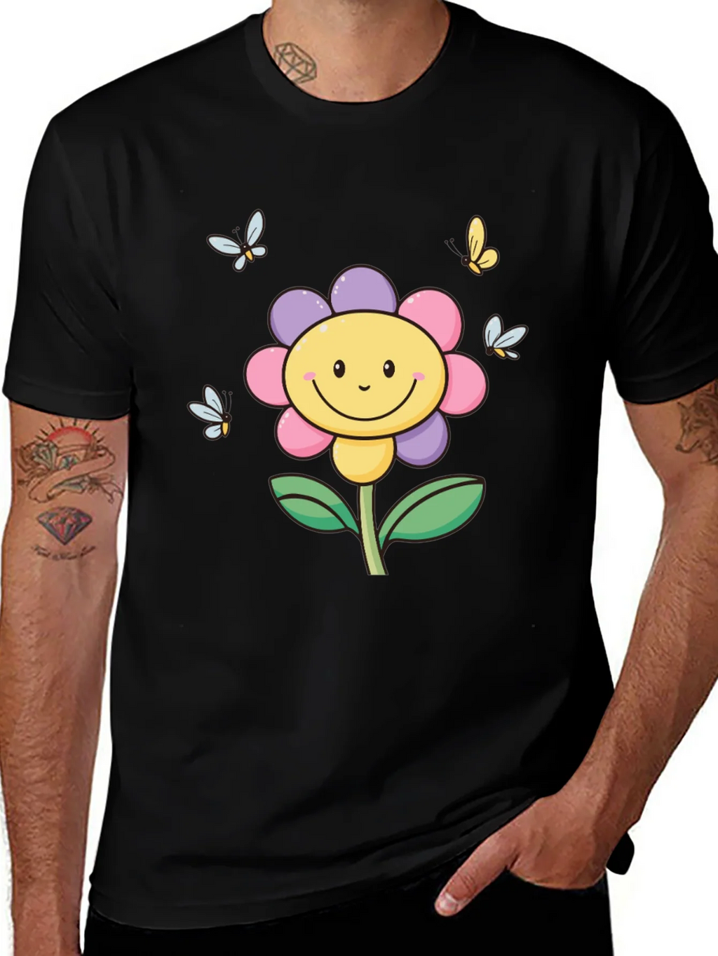Happy Flower Graphic Tee - Black T-Shirt product image 1