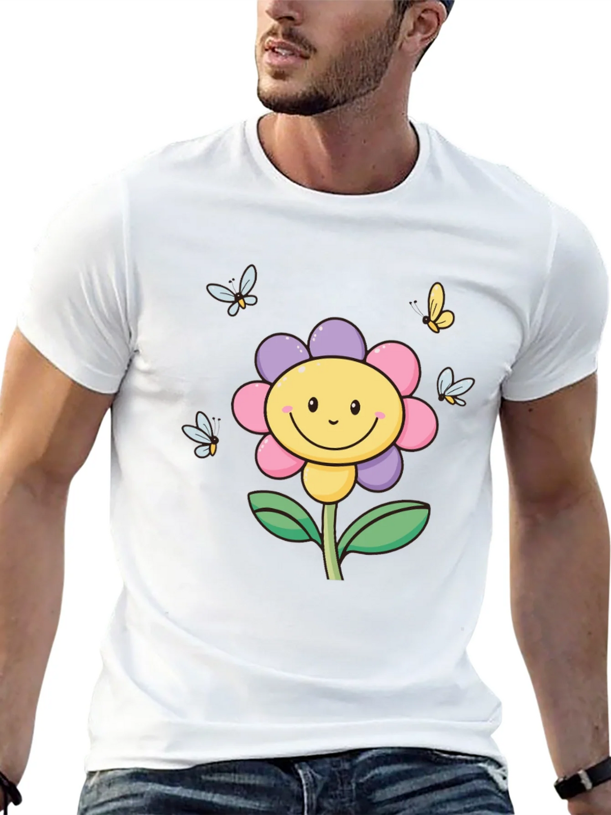 Happy Flower Graphic Tee - Black T-Shirt product image 12