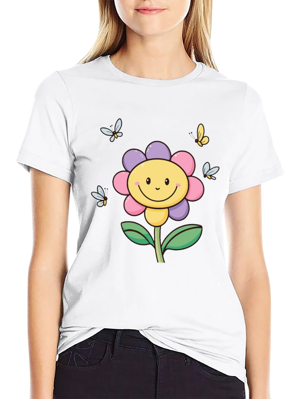 Happy Flower Graphic Tee - Black T-Shirt product image 8
