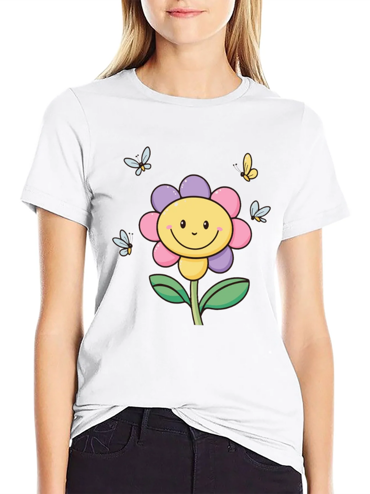 Happy Flower Graphic Tee - Black T-Shirt product image 8