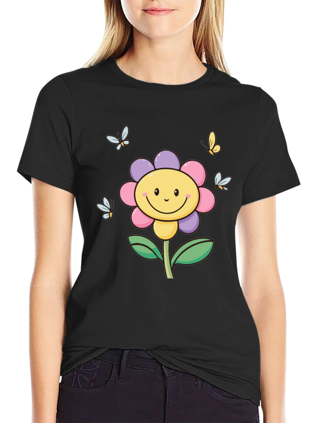 Happy Flower Graphic Tee - Black T-Shirt product image 2