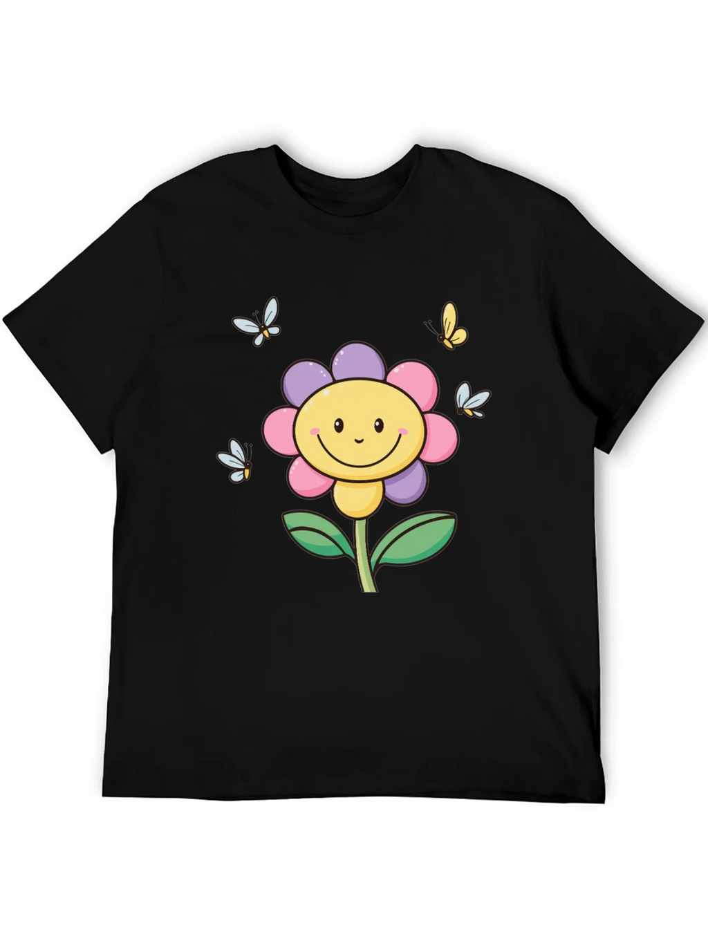 Happy Flower Graphic Tee - Black T-Shirt product image 5