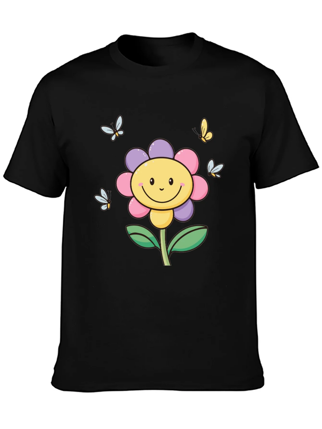 Happy Flower Graphic Tee - Black T-Shirt product image 3