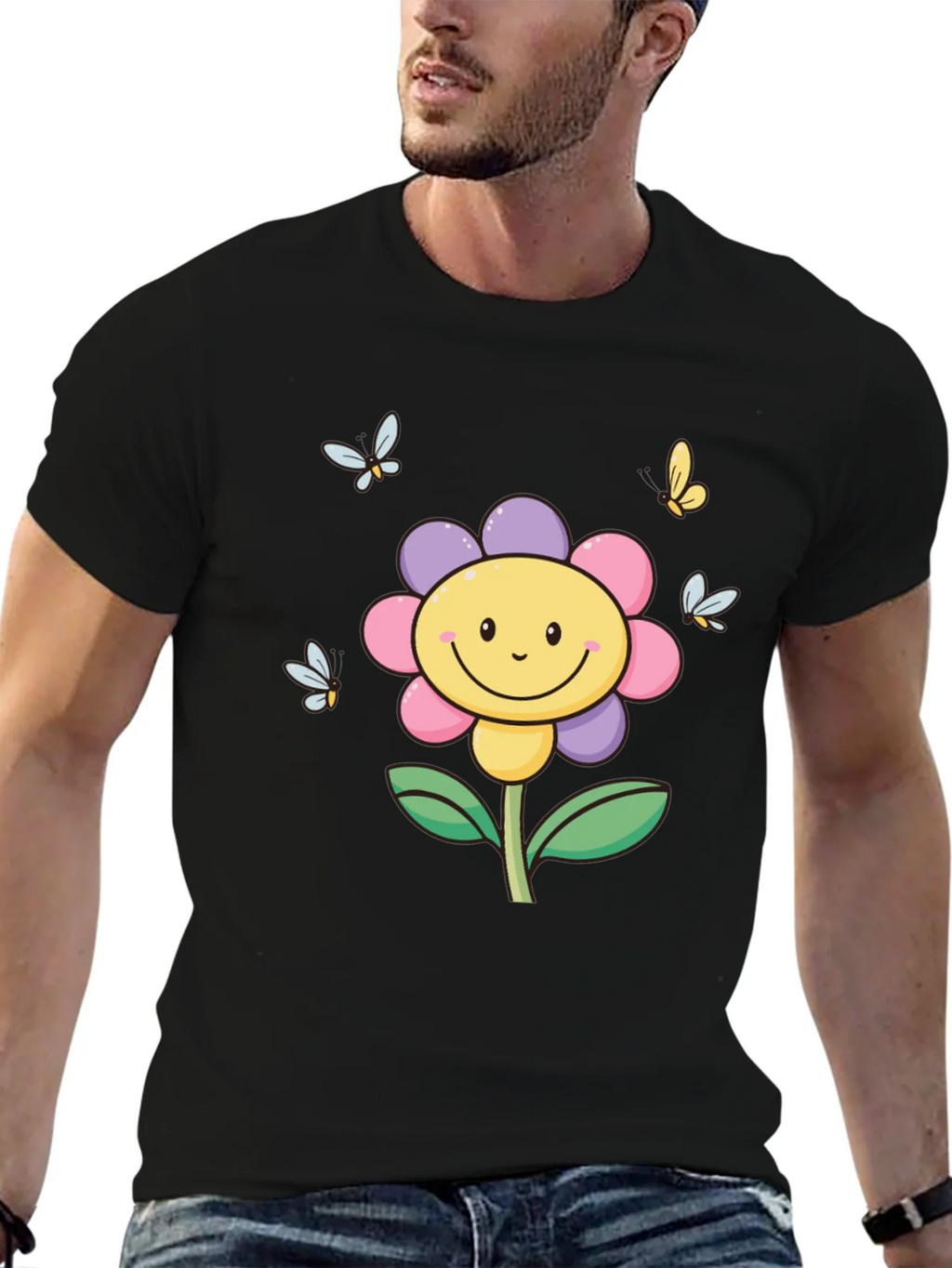Happy Flower Graphic Tee - Black T-Shirt product image 6