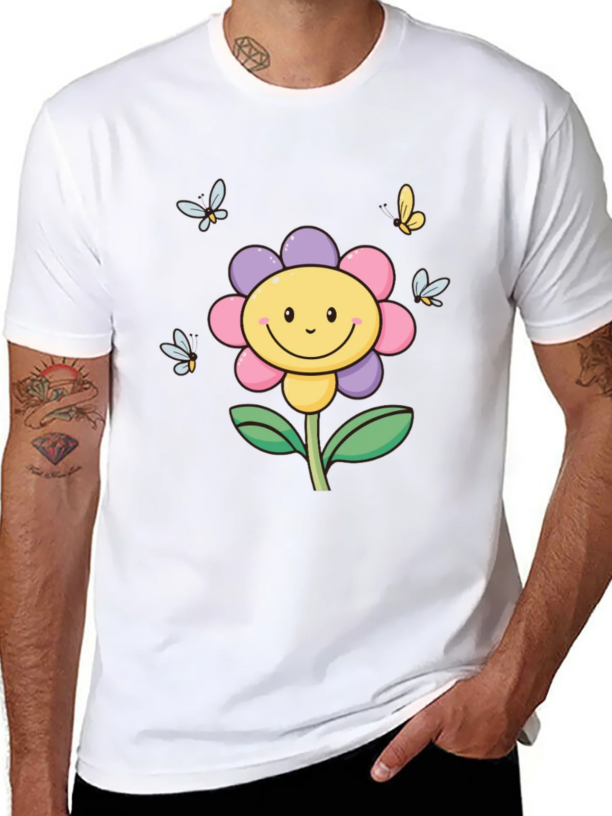 Happy Flower Graphic Tee - Black T-Shirt product image 7