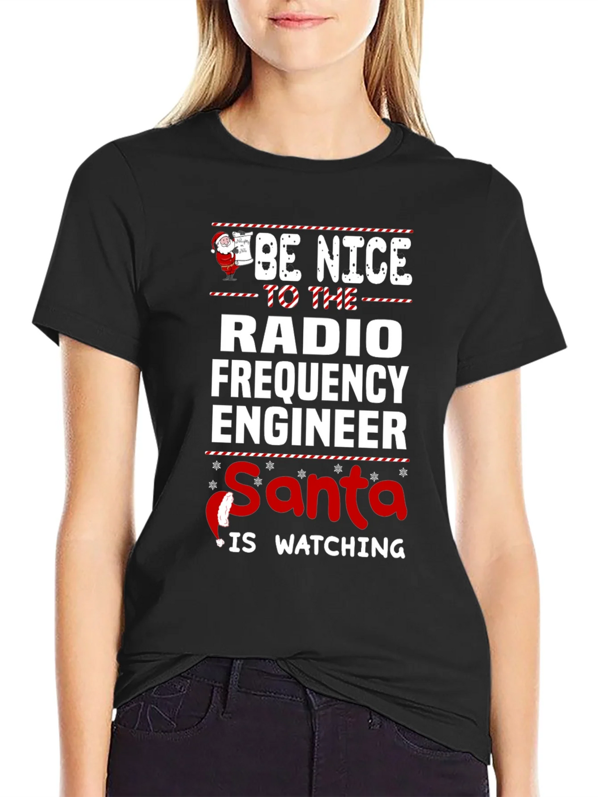 Funny Radio Frequency Engineer Santa Watching T-Shirt product image 2