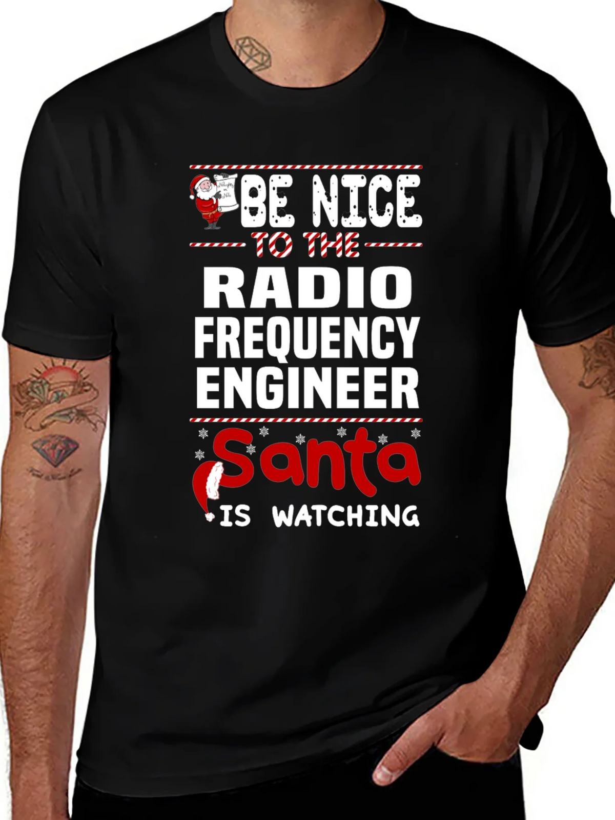Funny Radio Frequency Engineer Santa Watching T-Shirt product image 1