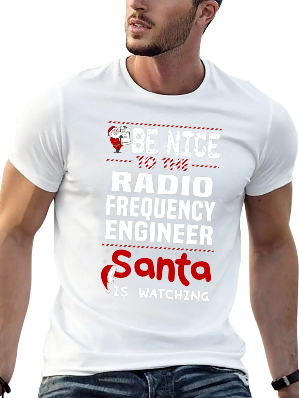Funny Radio Frequency Engineer Santa Watching T-Shirt product image 12