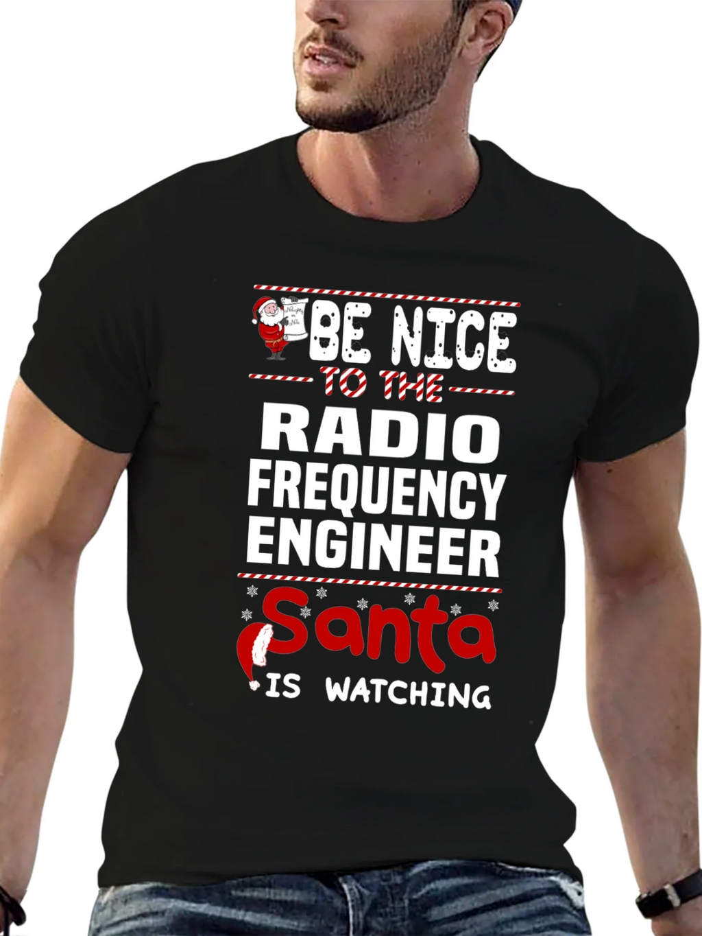 Funny Radio Frequency Engineer Santa Watching T-Shirt product image 6