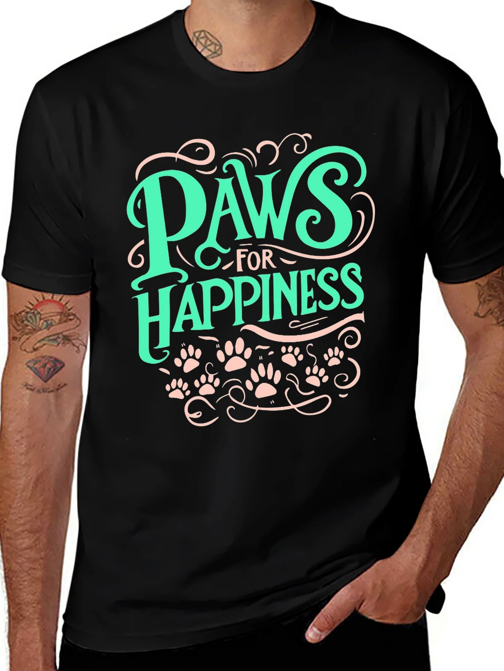Paws for Happiness Graphic Tee - Black Cotton Comfort product image 1