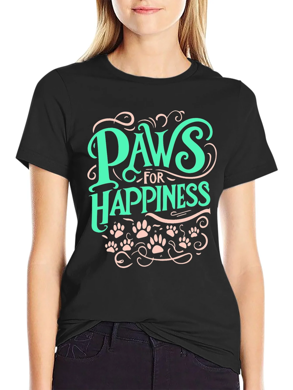 Paws for Happiness Graphic Tee - Black Cotton Comfort product image 2