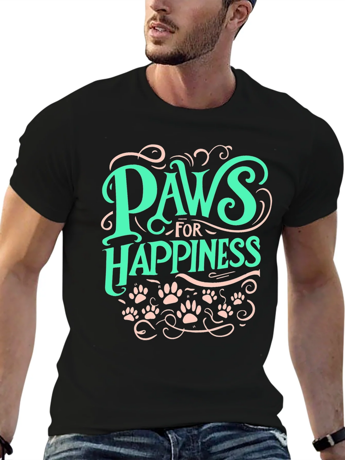 Paws for Happiness Graphic Tee - Black Cotton Comfort product image 6