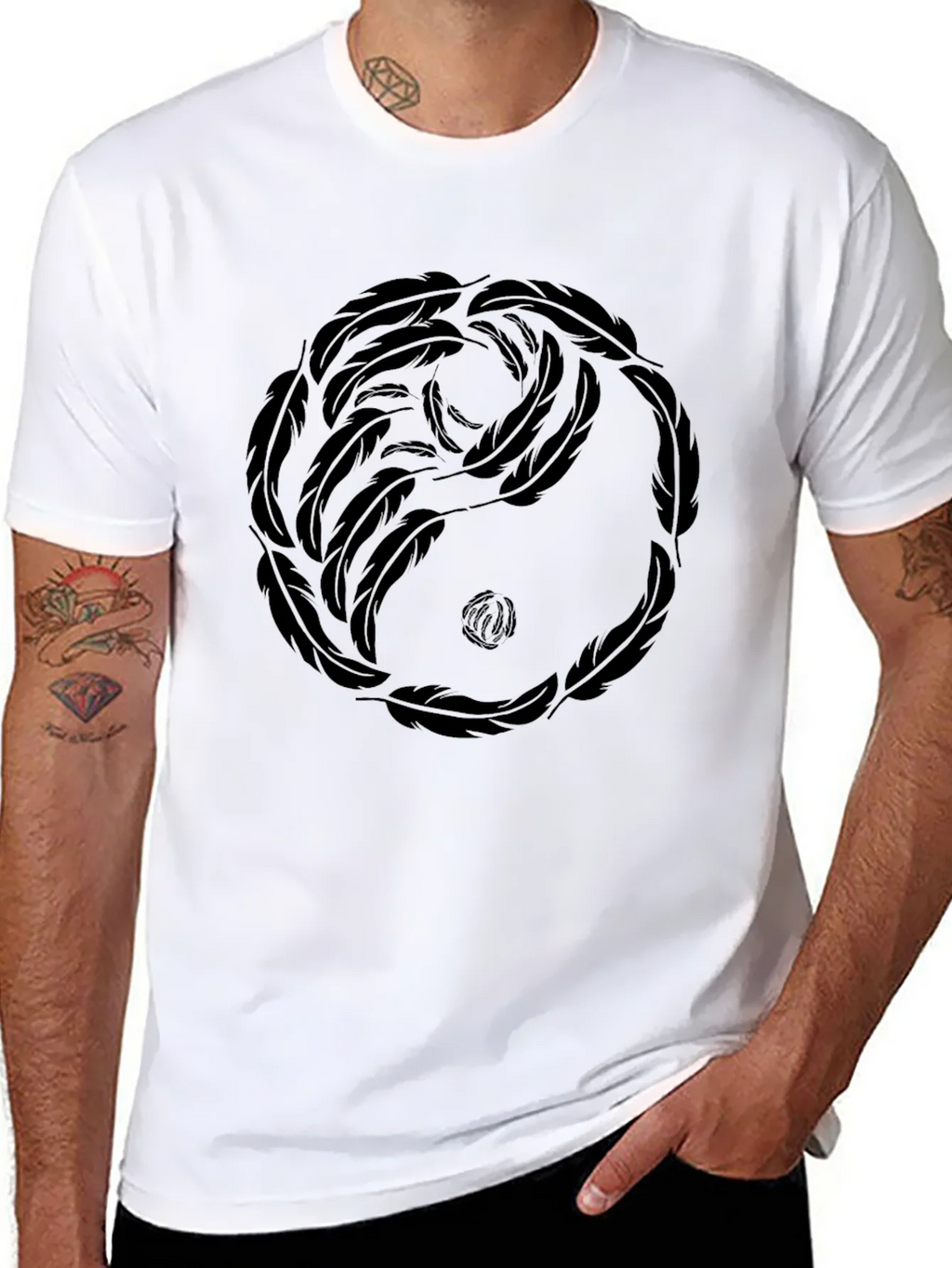 Yin Yang Feather Graphic Tee - Casual Comfort product image 7