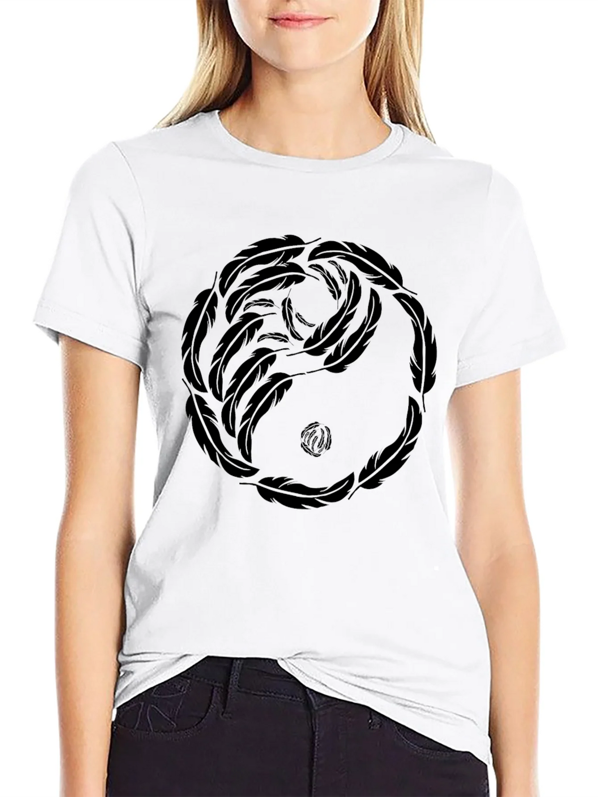 Yin Yang Feather Graphic Tee - Casual Comfort product image 8