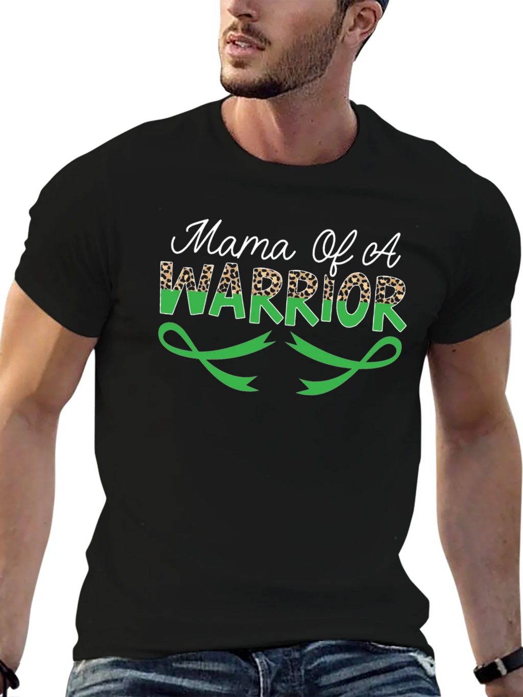 Mama Of A Warrior T-Shirt Green Ribbon Leopard Print product image 3