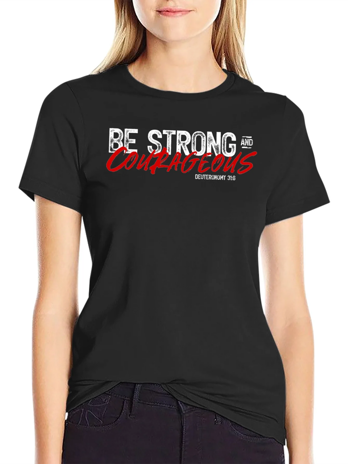 Be Strong and Courageous Black T-Shirt product image 2