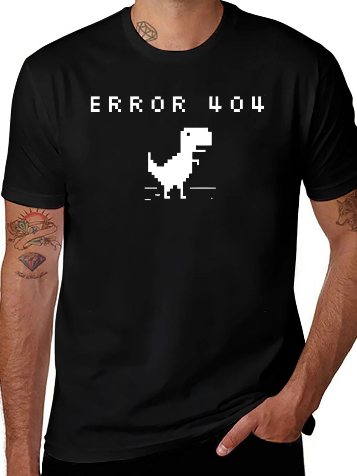 Error 404 Dinosaur Black T-Shirt product image 1