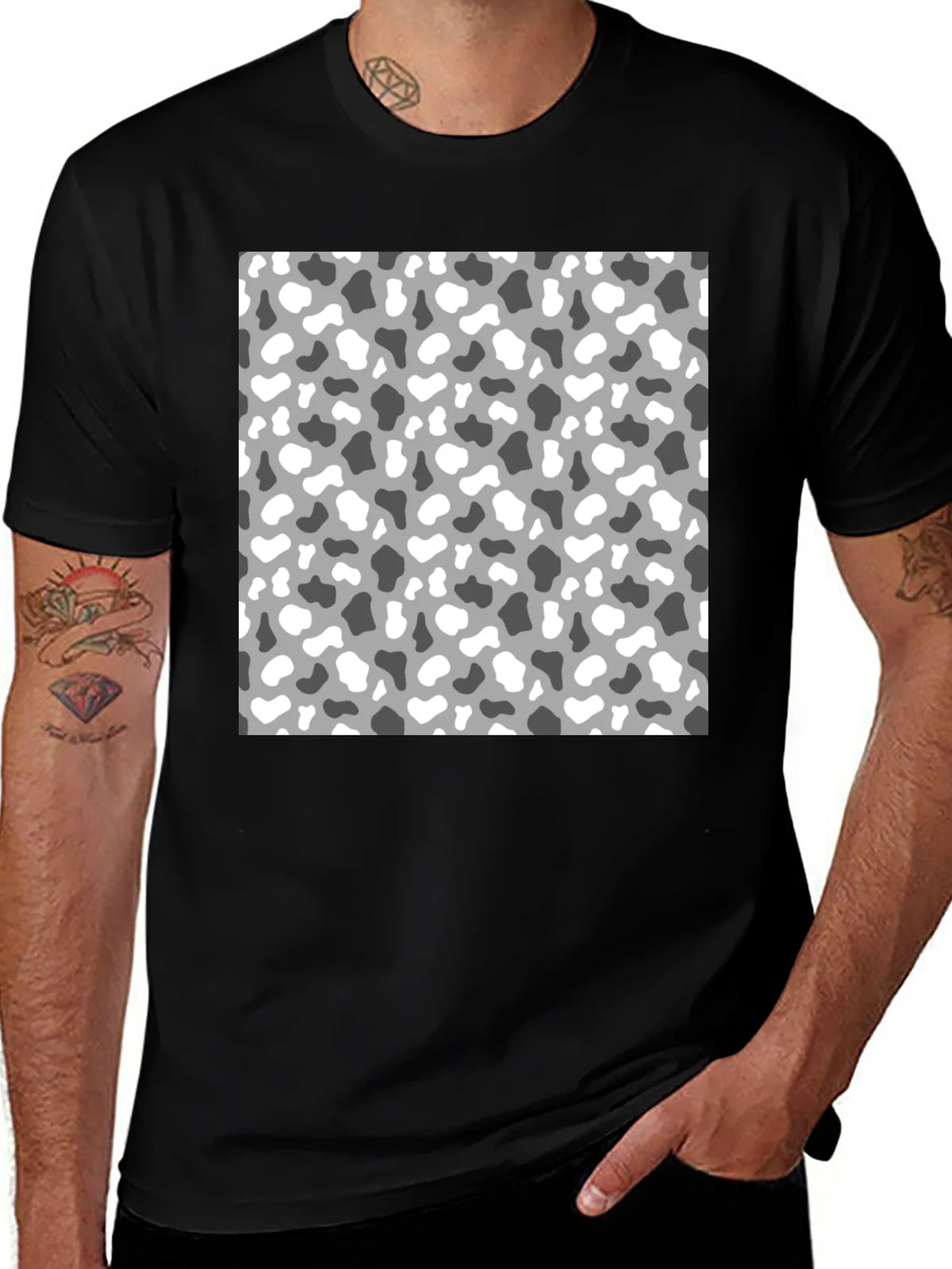 Trendy Camo Print Mens Black T-Shirt product image 1