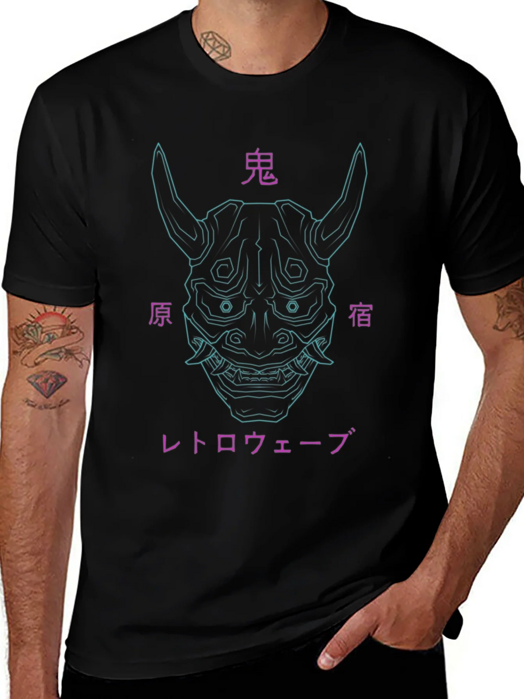 Cyberpunk Oni Mask Graphic Tee product image 1