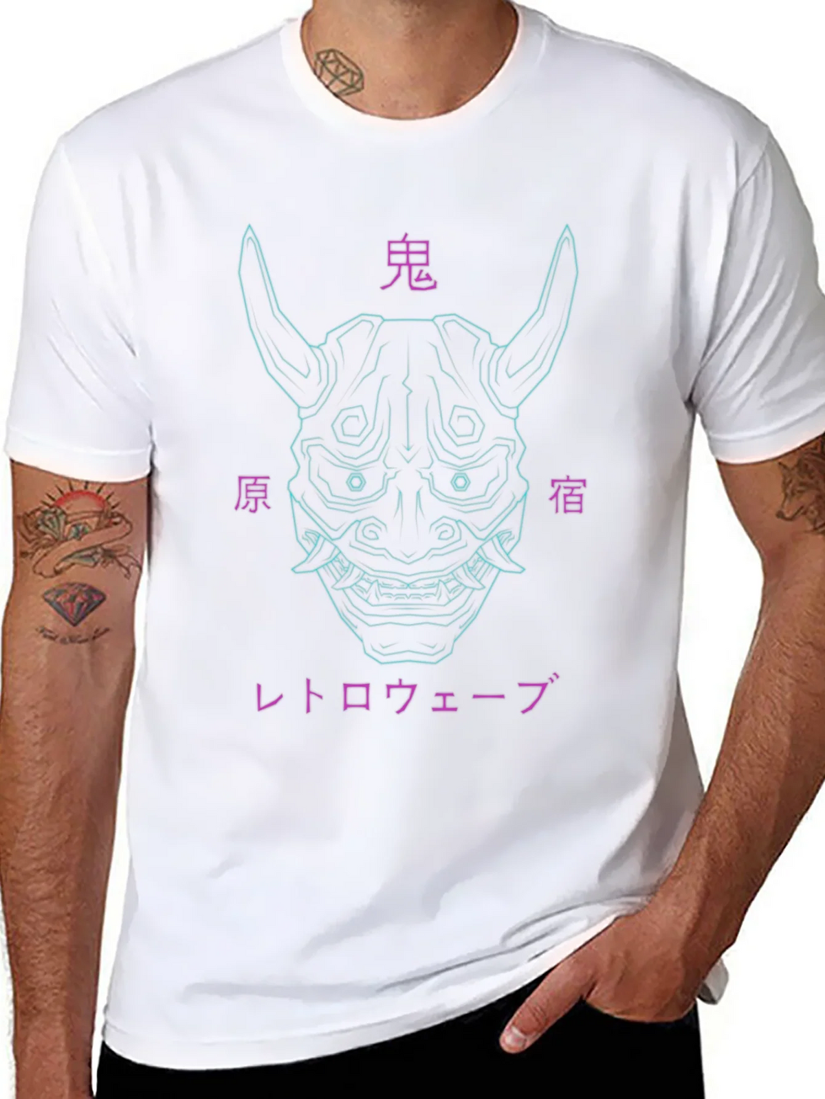 Cyberpunk Oni Mask Graphic Tee product image 4