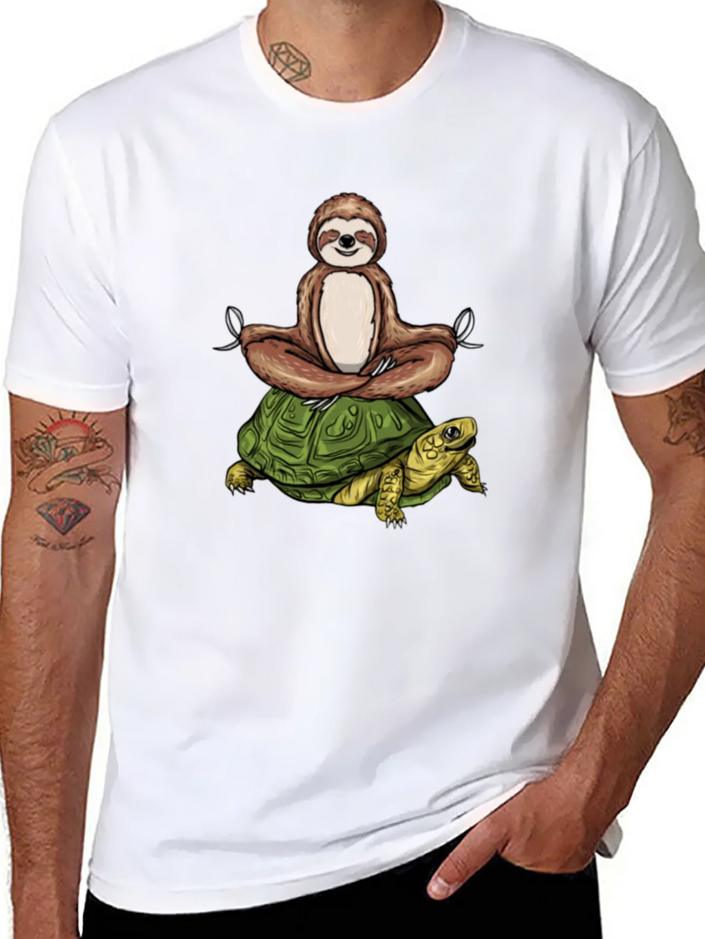 Sloth Meditating on Turtle Graphic Tee product image 4