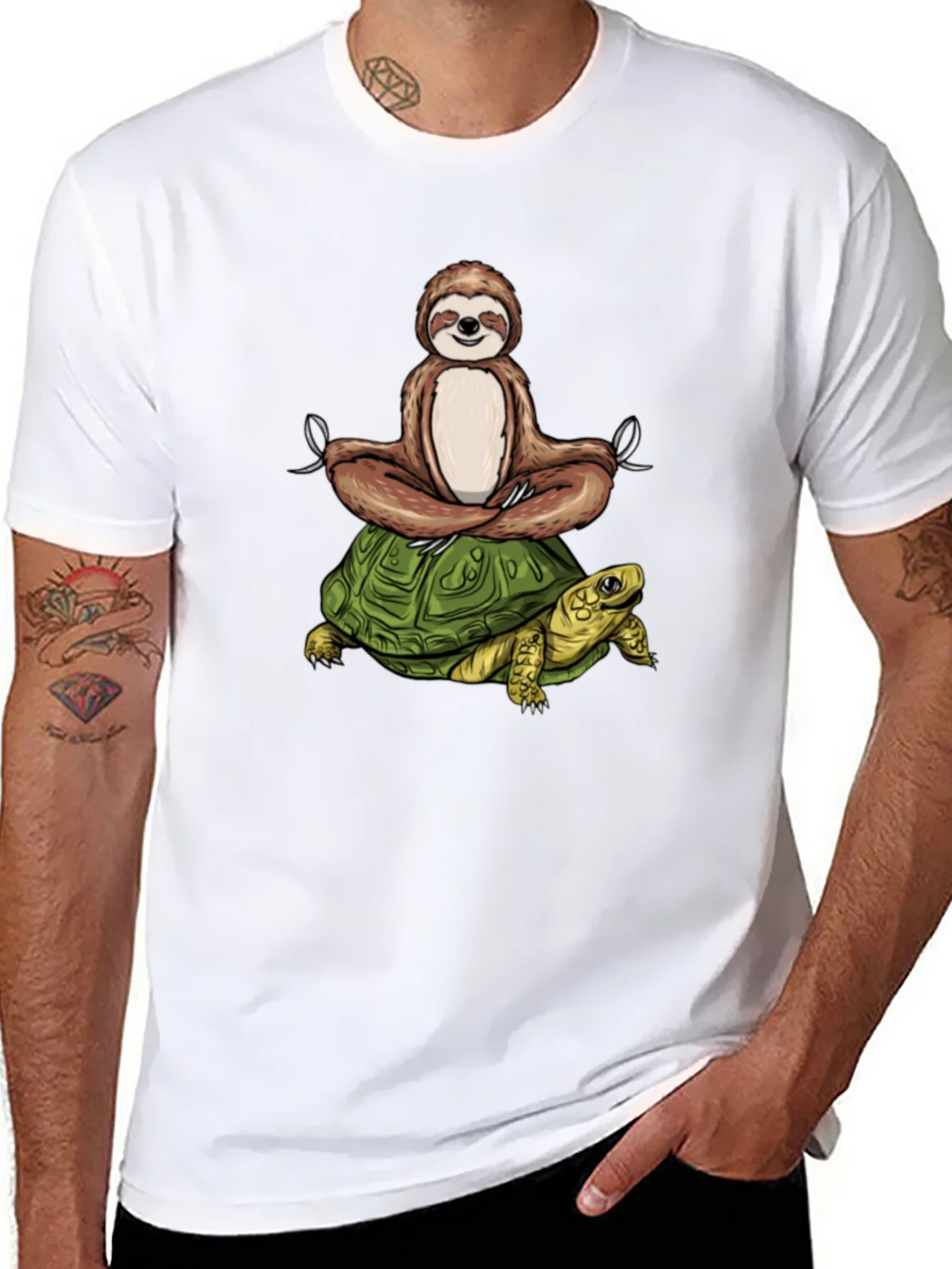 Sloth Meditating on Turtle Graphic Tee product image 4
